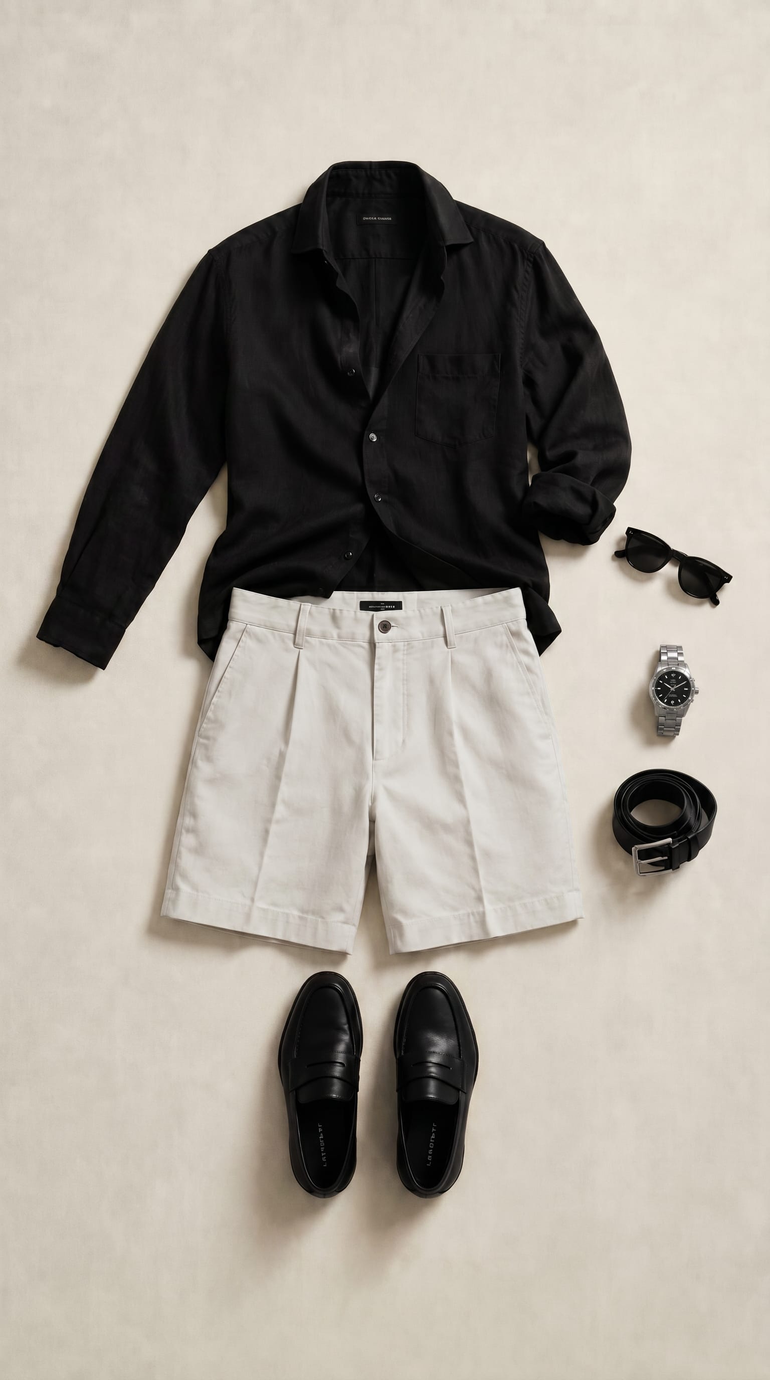 Black shirt. Light grey short. — outfit