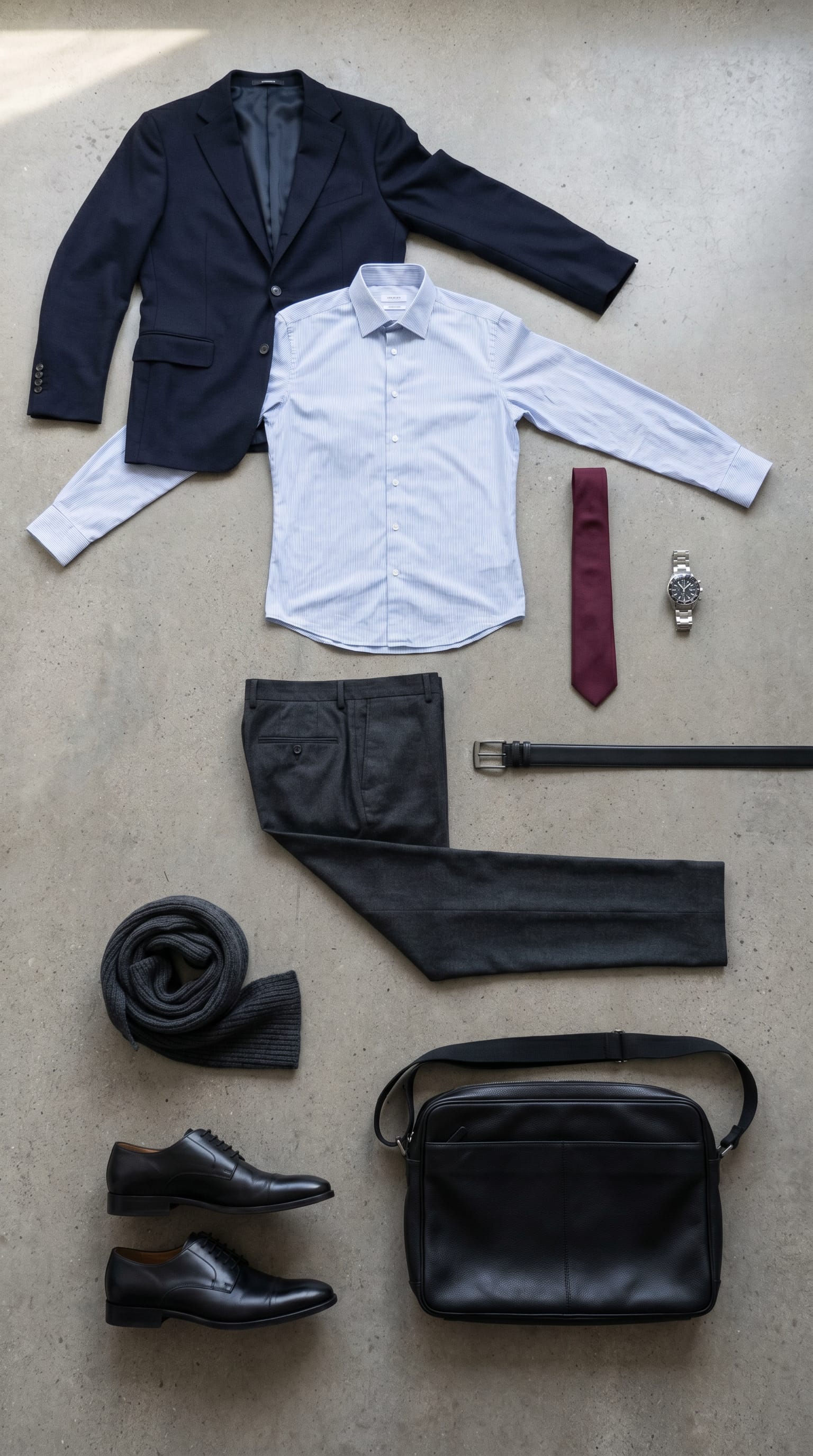 Navy blazer. Light blue shirt. — outfit