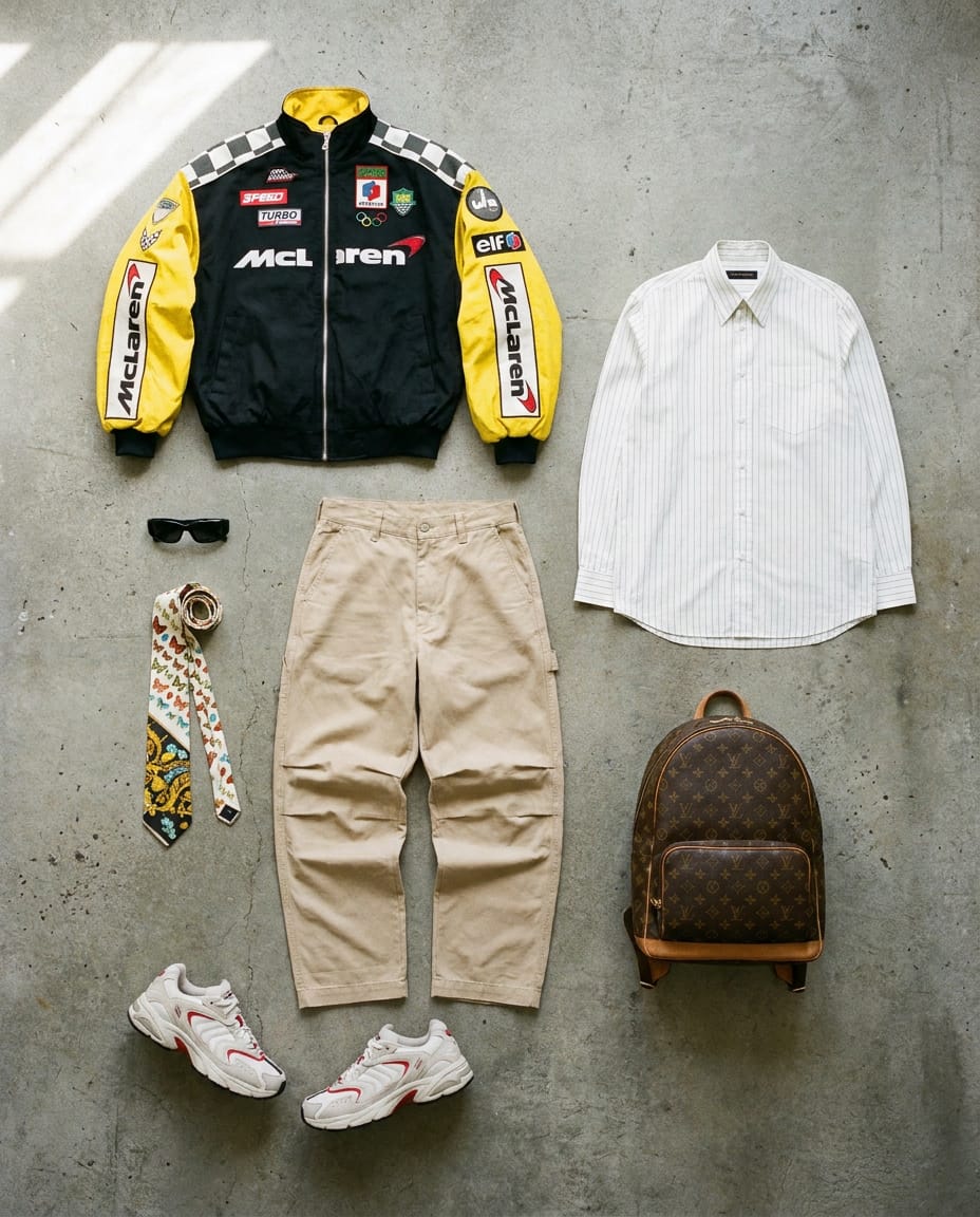 Black jacket. White shirt. flat-lay