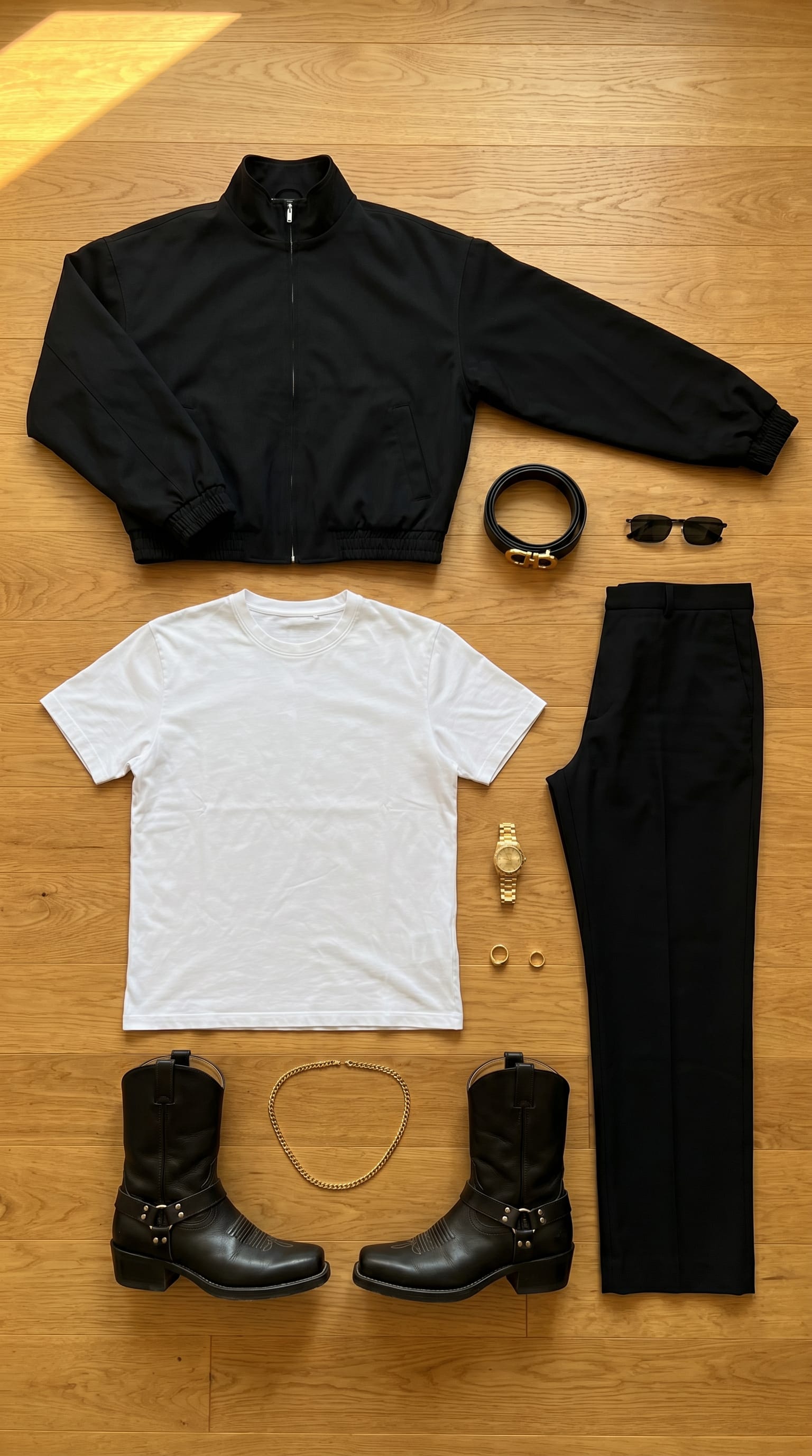 Black Jacket Outfit Men: Minimalist Style flat-lay