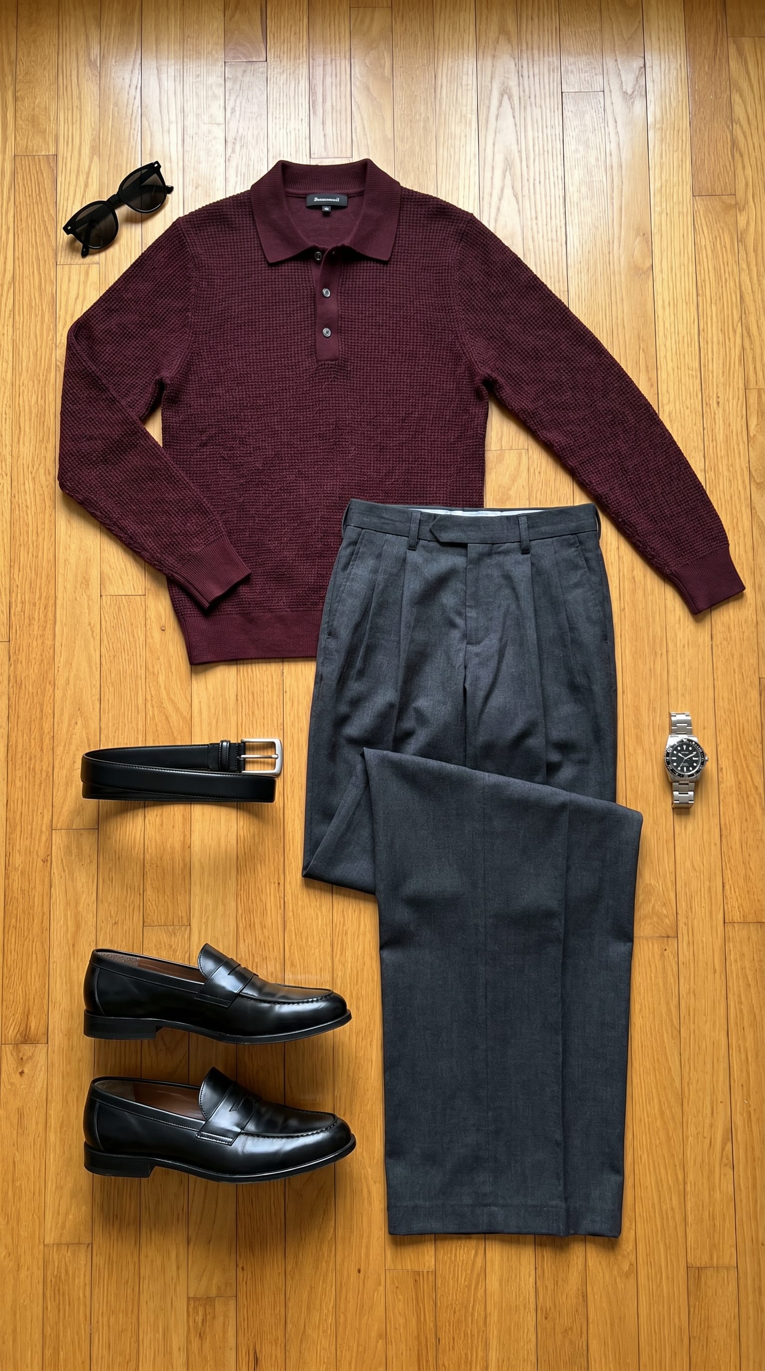 Burgundy Polo Outfit Men: Minimalist Style Guide flat-lay