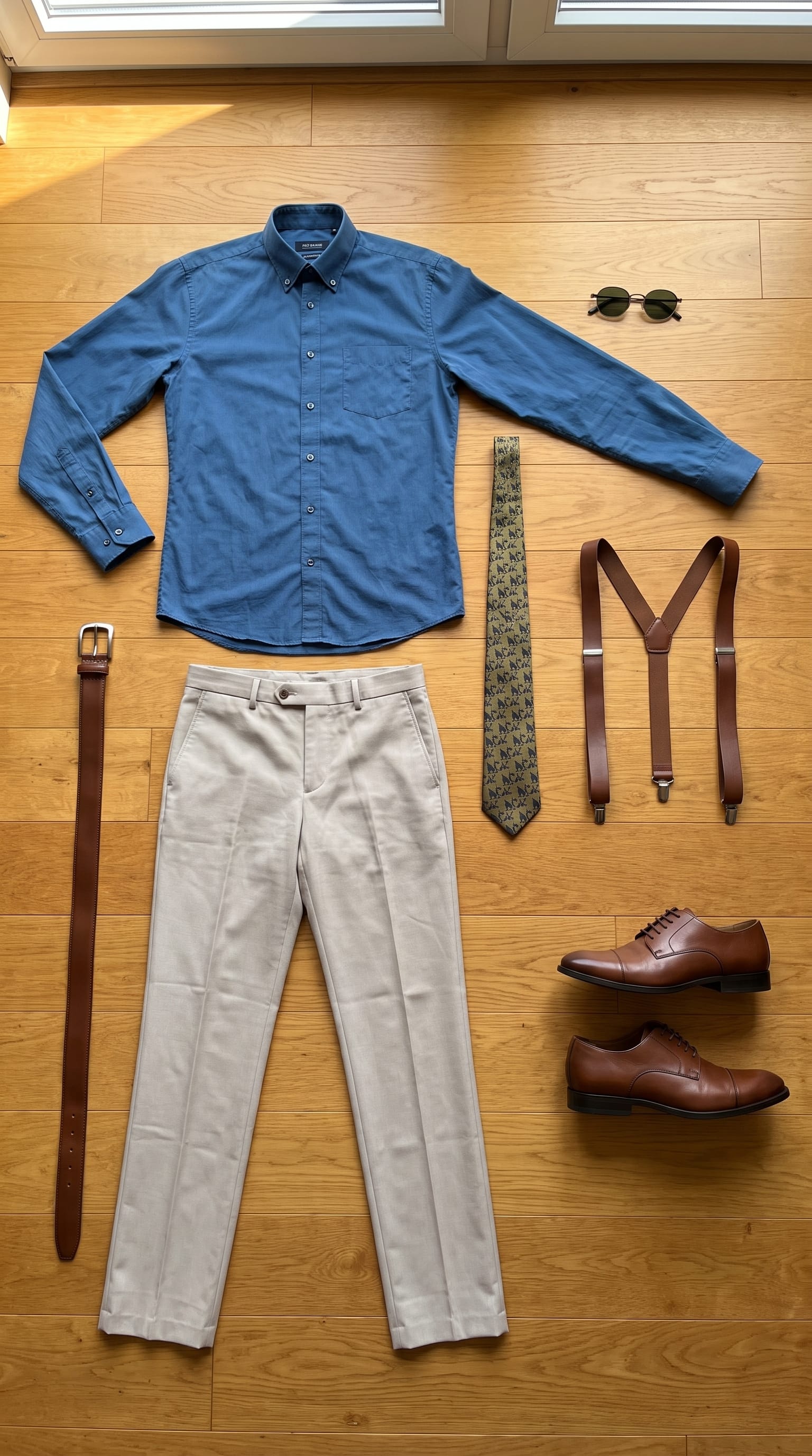 Steel Blue Shirt Outfit Men: Styling Guide flat-lay
