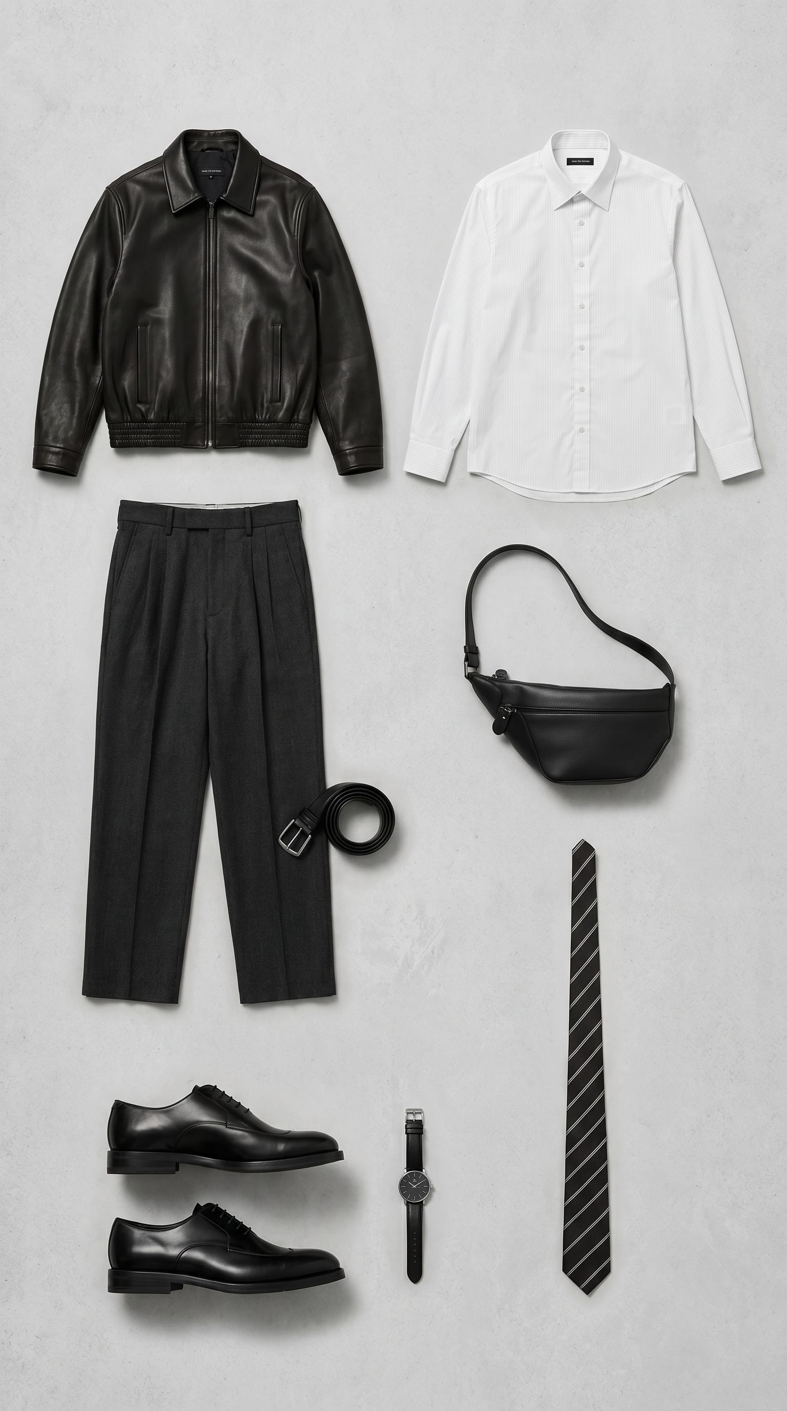 Black jacket. White shirt. — outfit
