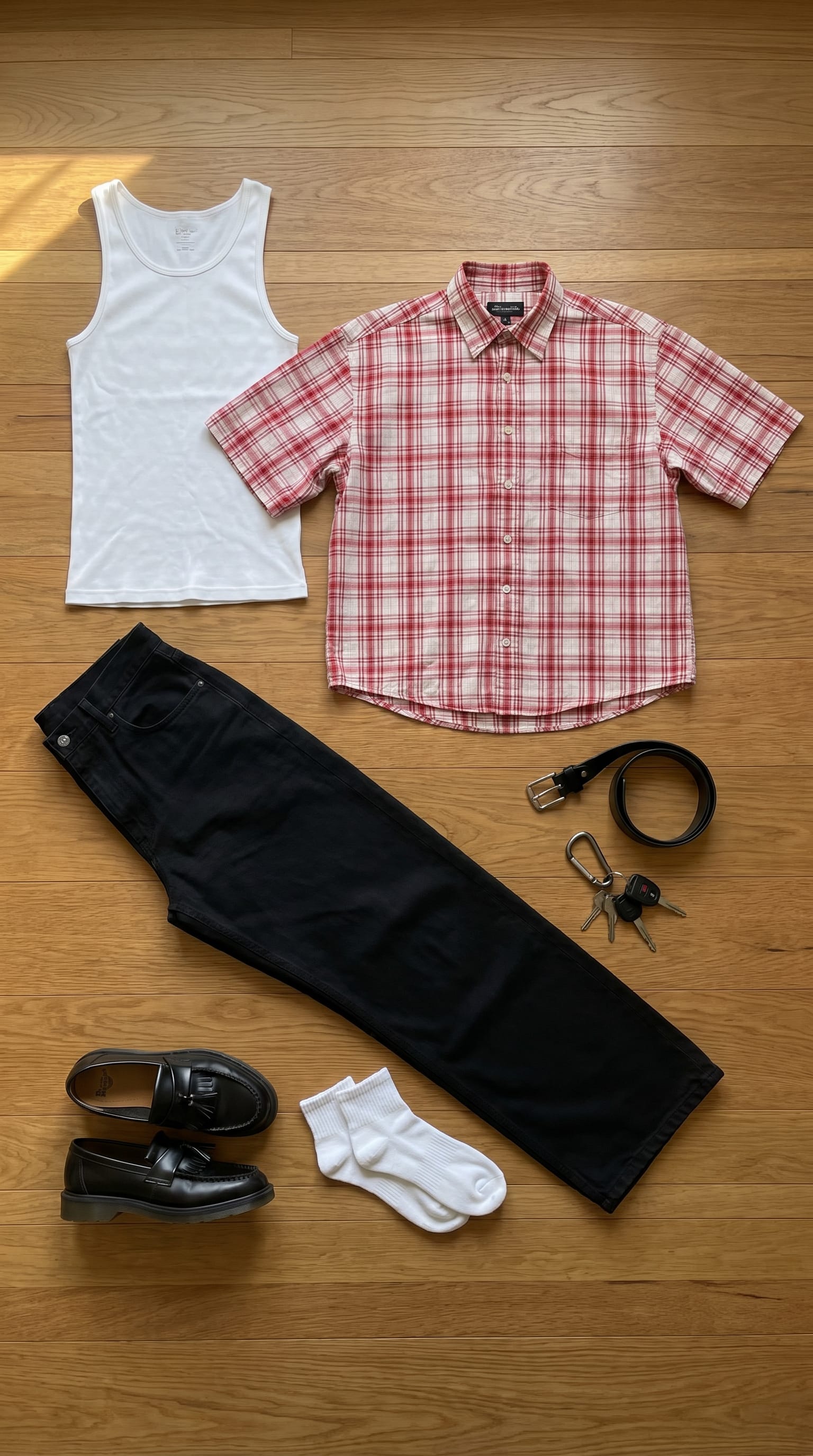 White Shirt Black Jeans Outfit Men: Mastering Casual Street Style flat-lay