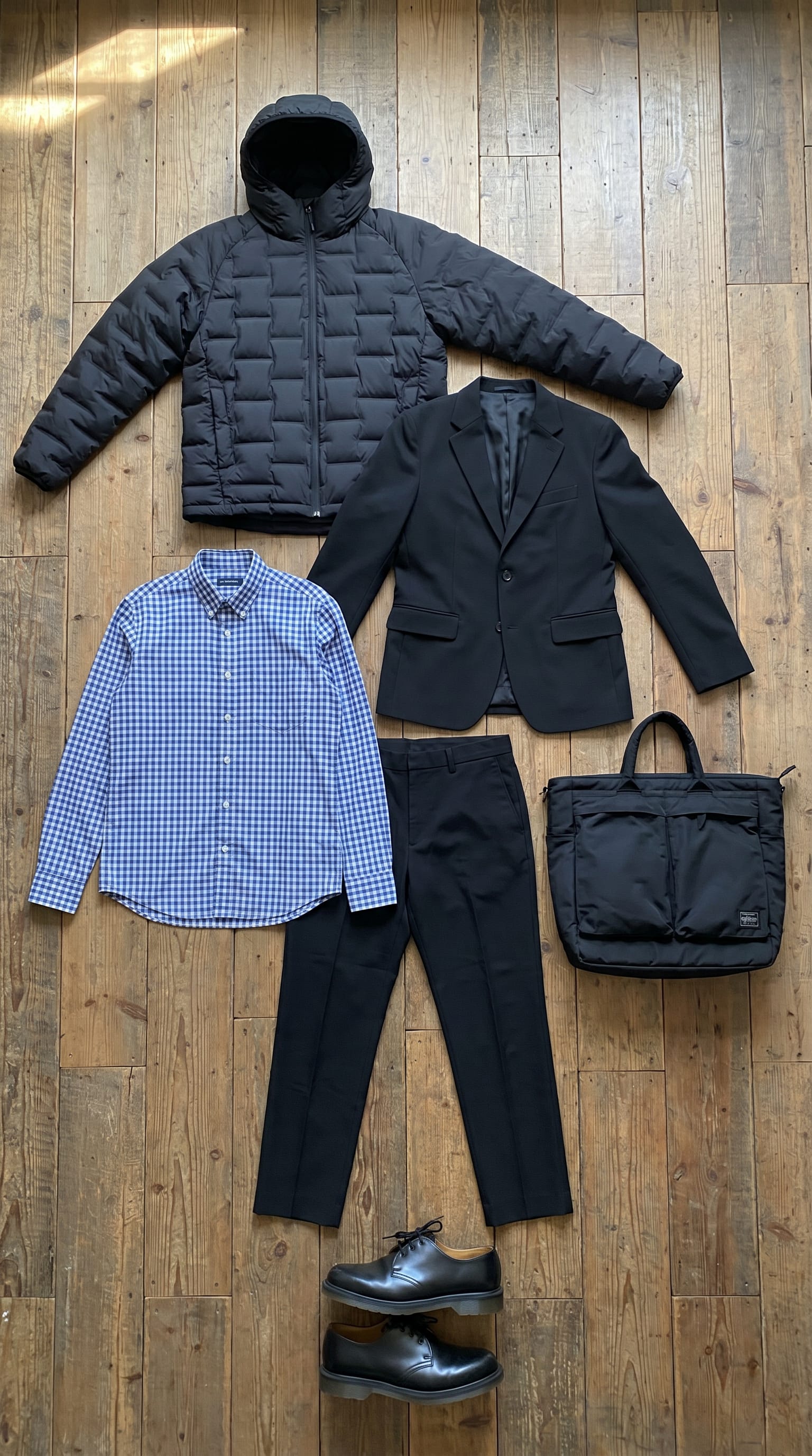 Black Jacket and Blazer Outfit Men flat-lay