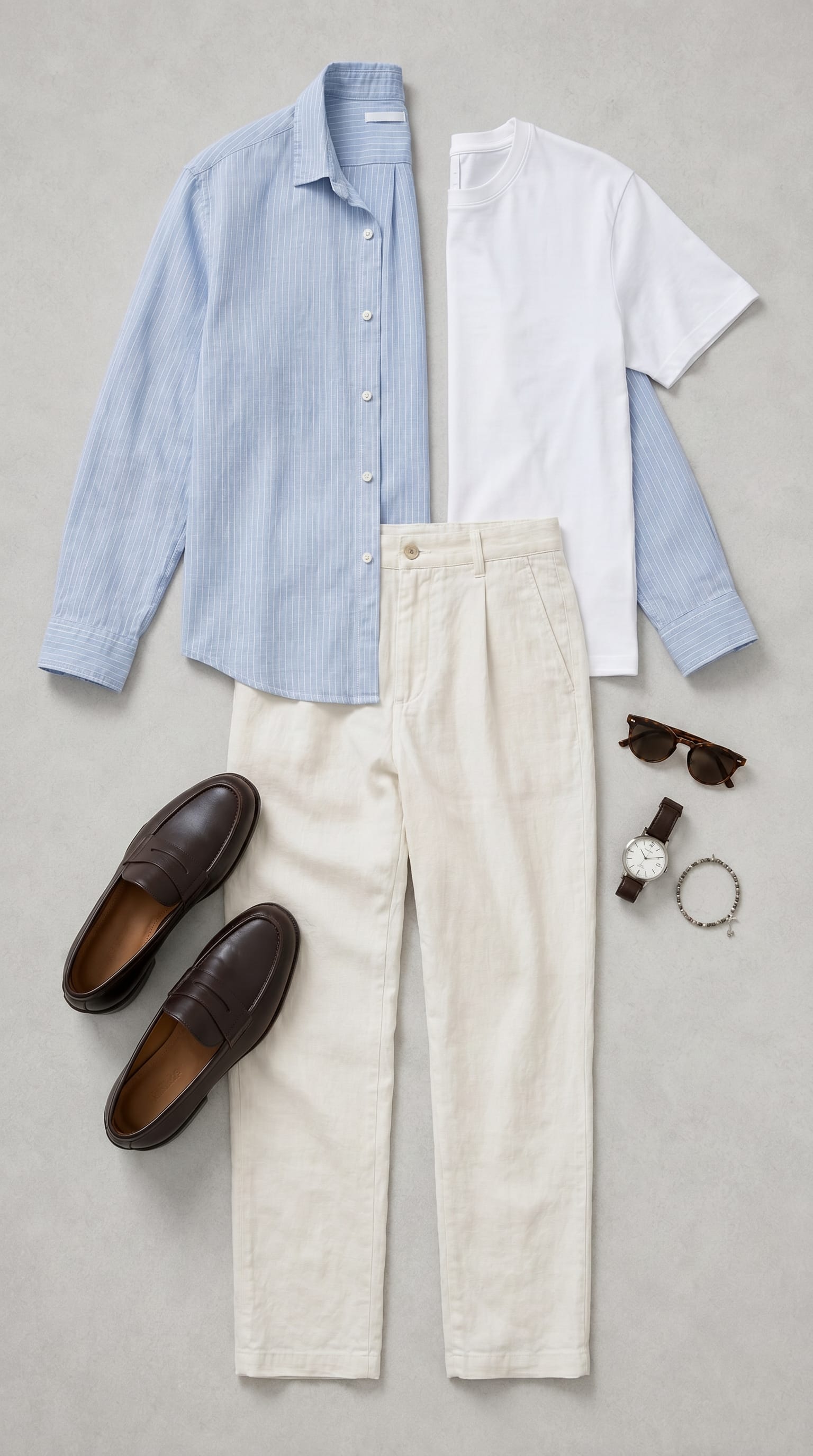 White tee. Off-white trouser. — outfit
