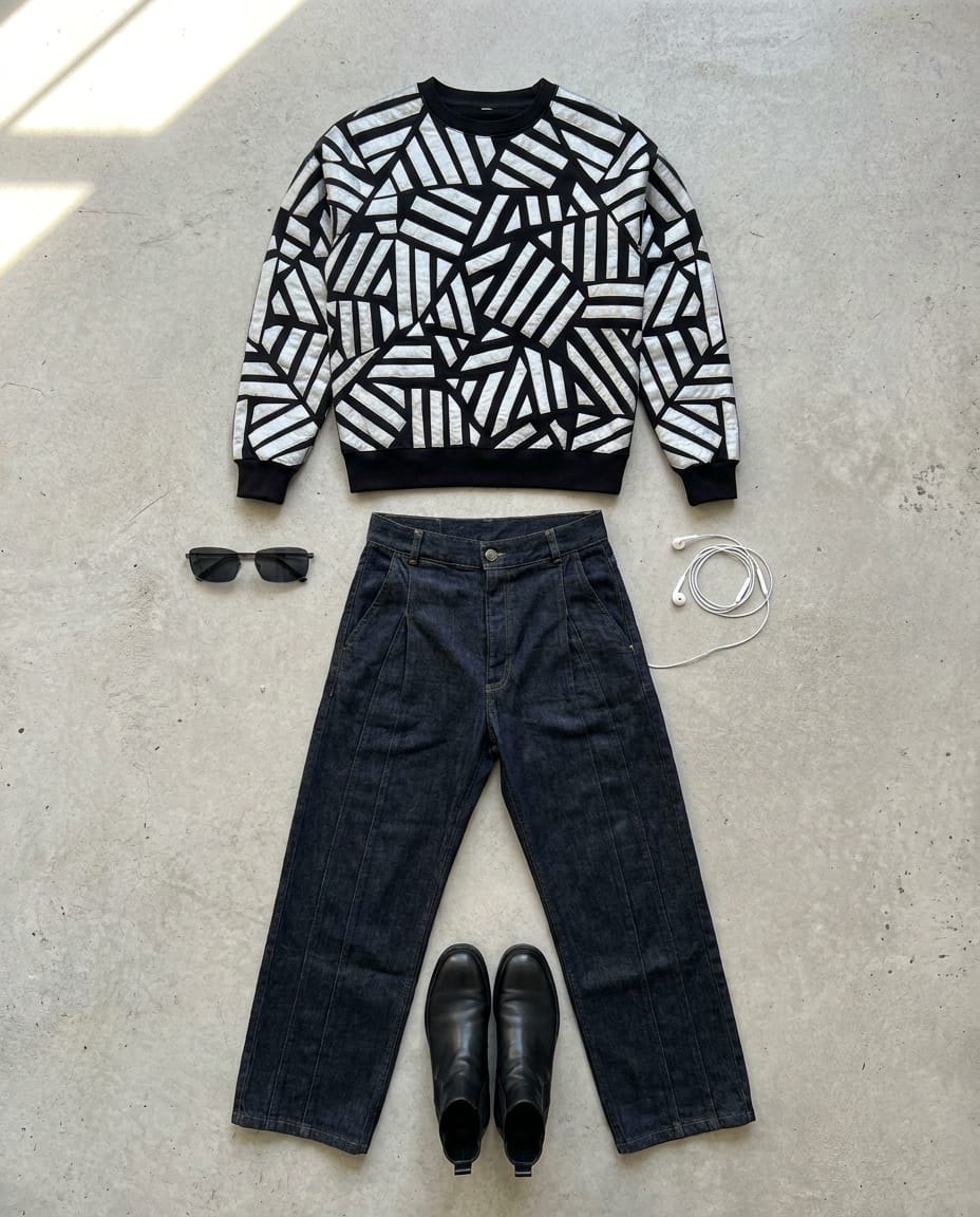 Dark indigo jean. Black knit. — outfit