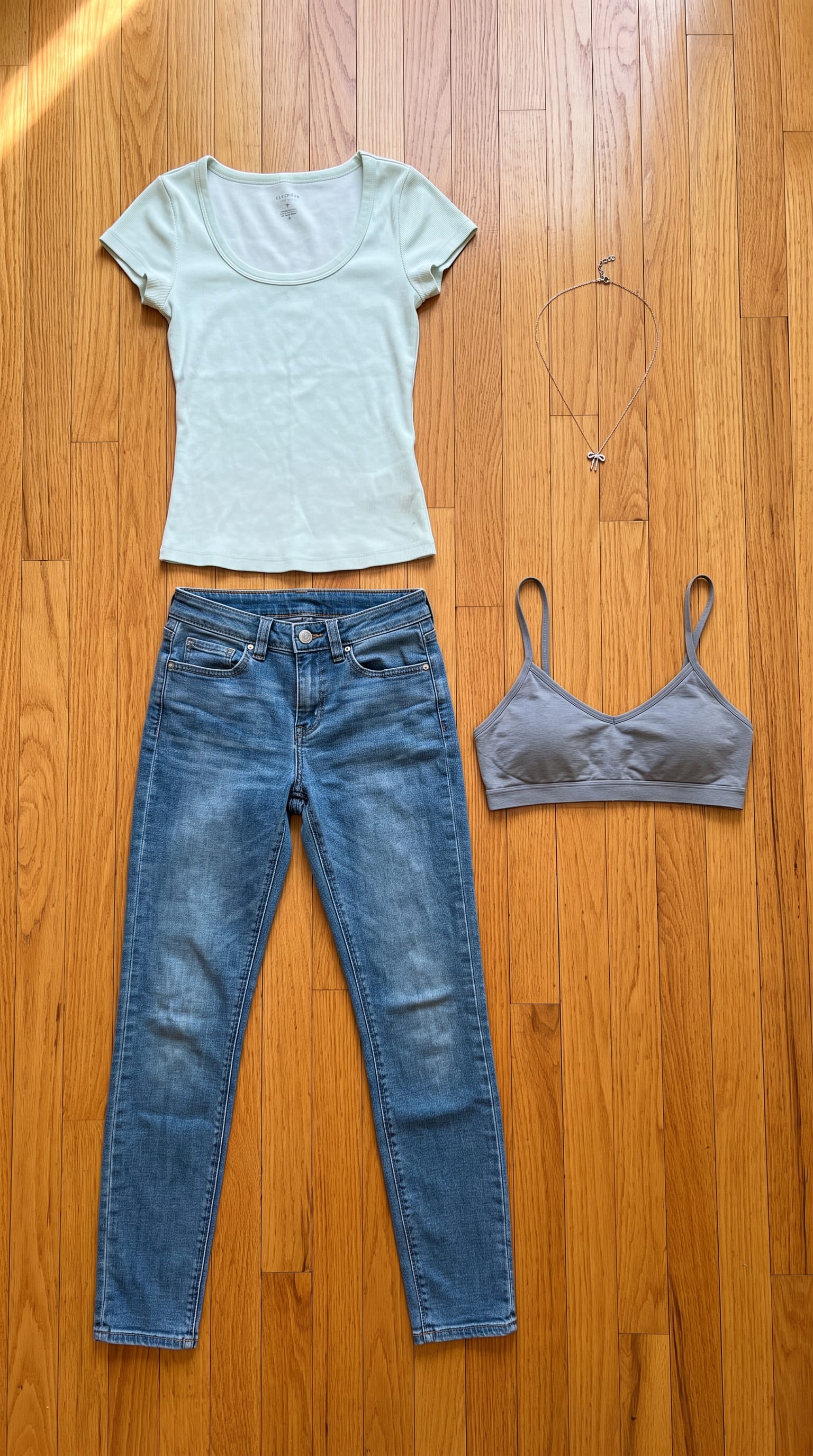 Light Mint Green Tee Outfit Women flat-lay