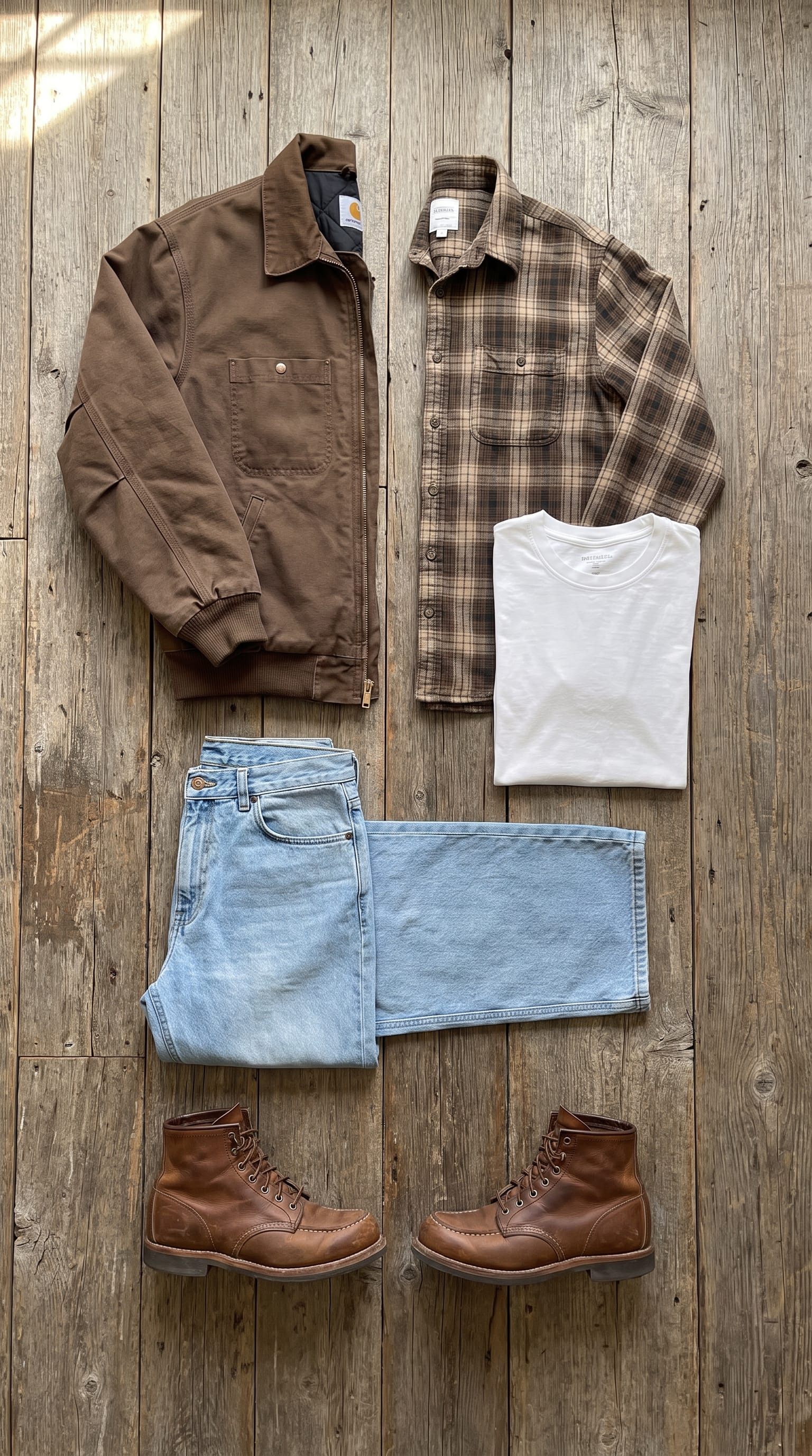 Brown jacket. Light blue jean. — outfit