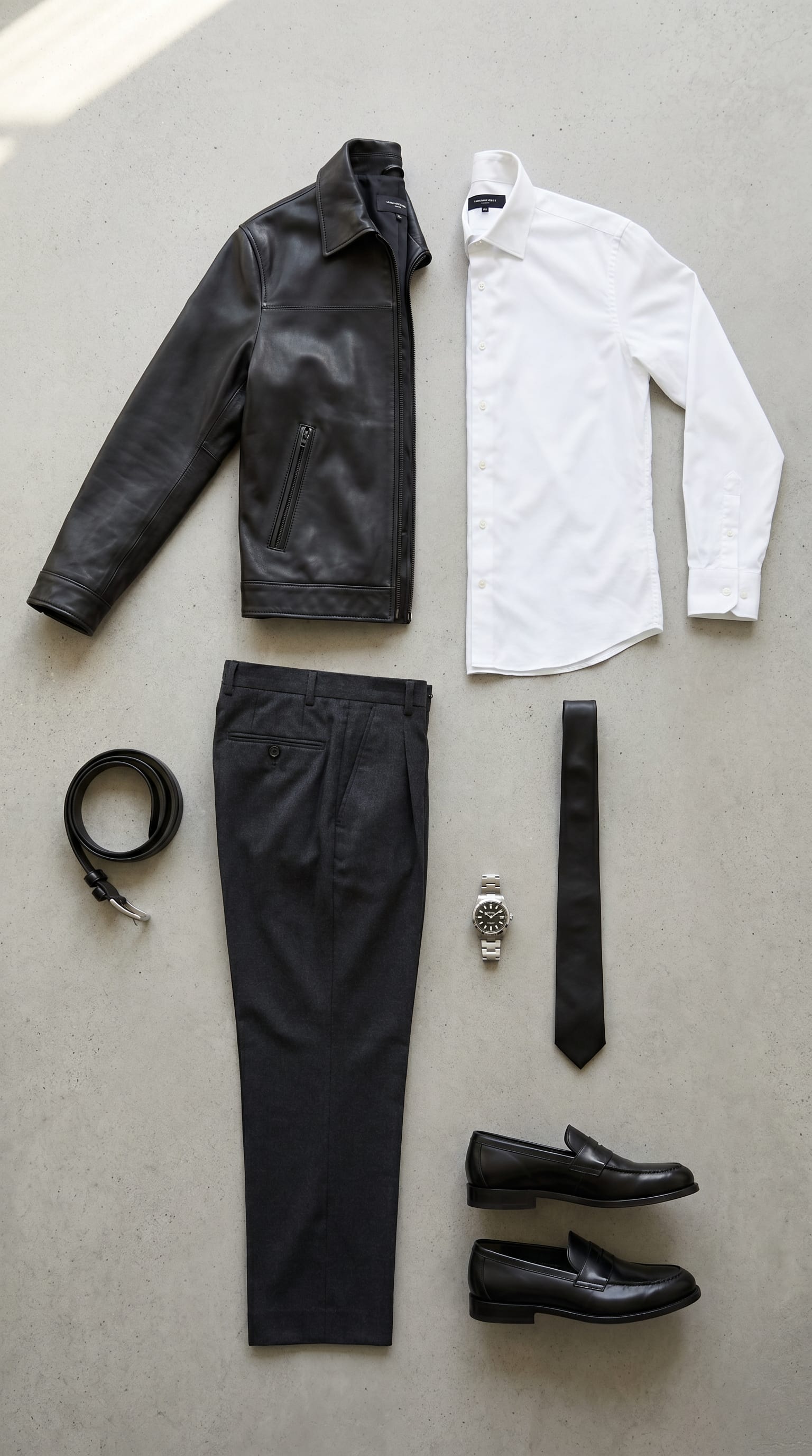Black jacket. White shirt. — outfit