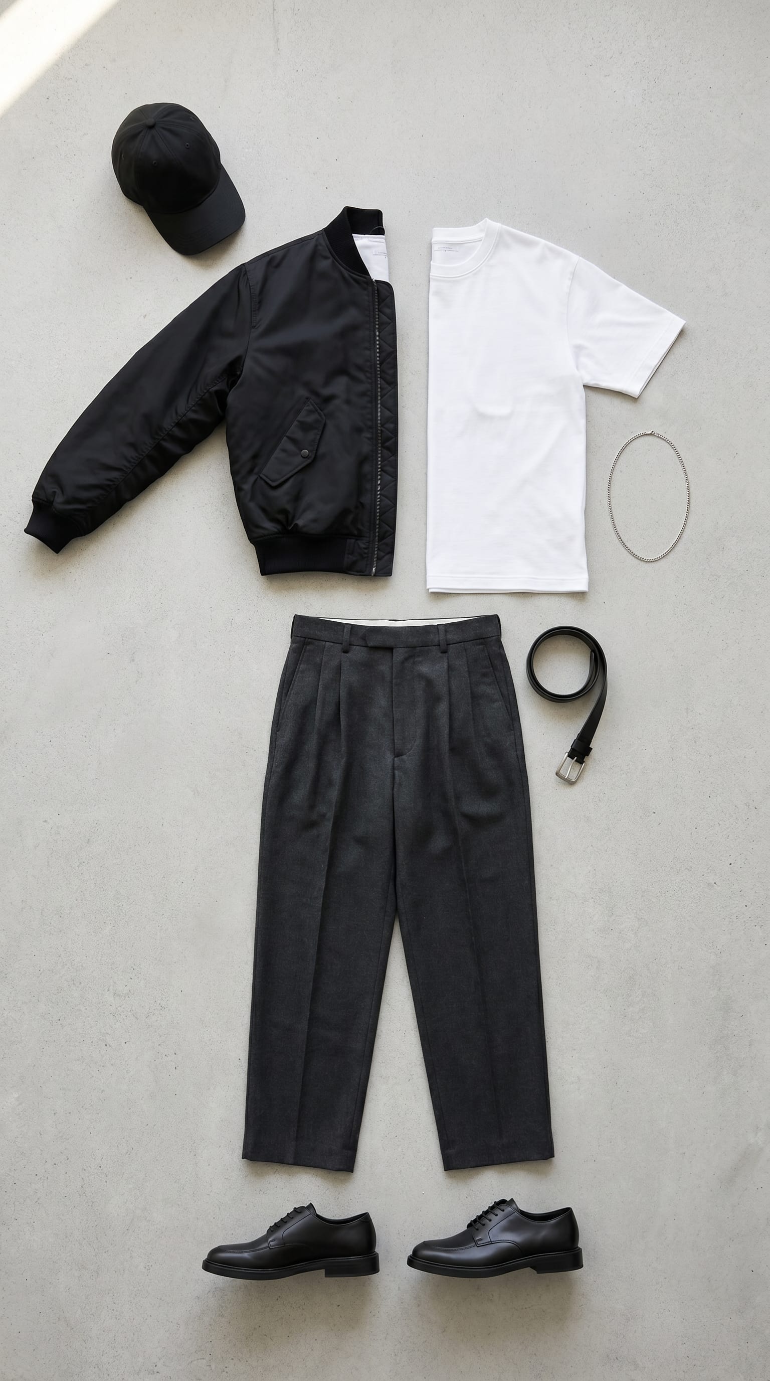 Black jacket. Charcoal trouser. — outfit