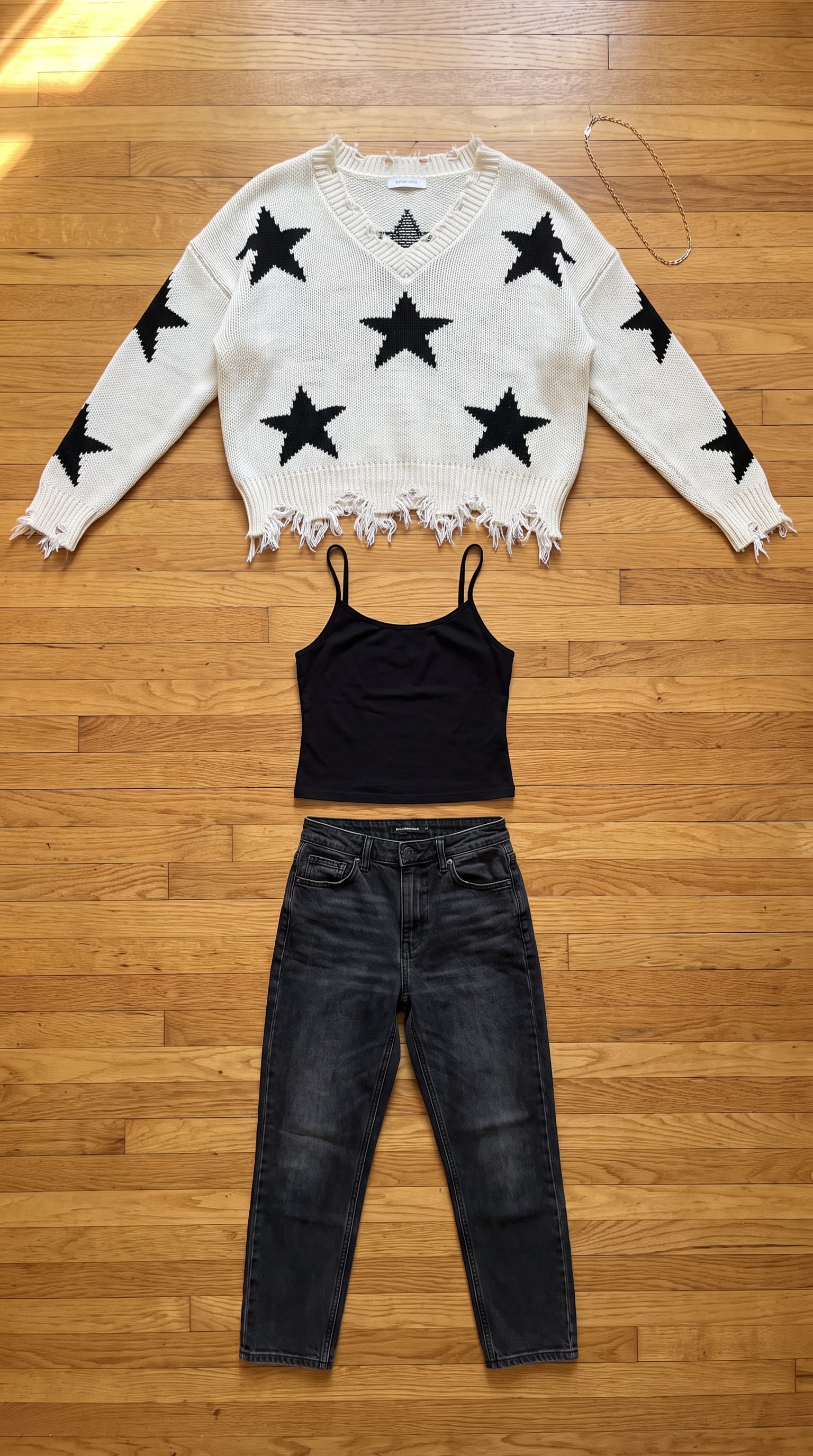 Faded Black Jeans Outfit Women flat-lay