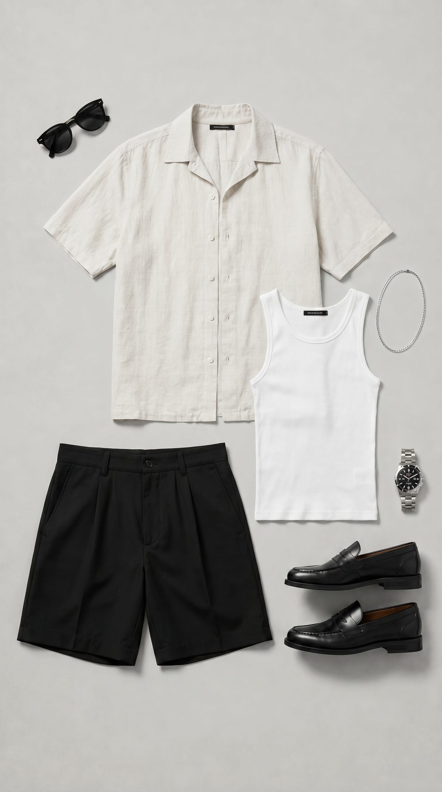 Off-white shirt. Black short. — outfit