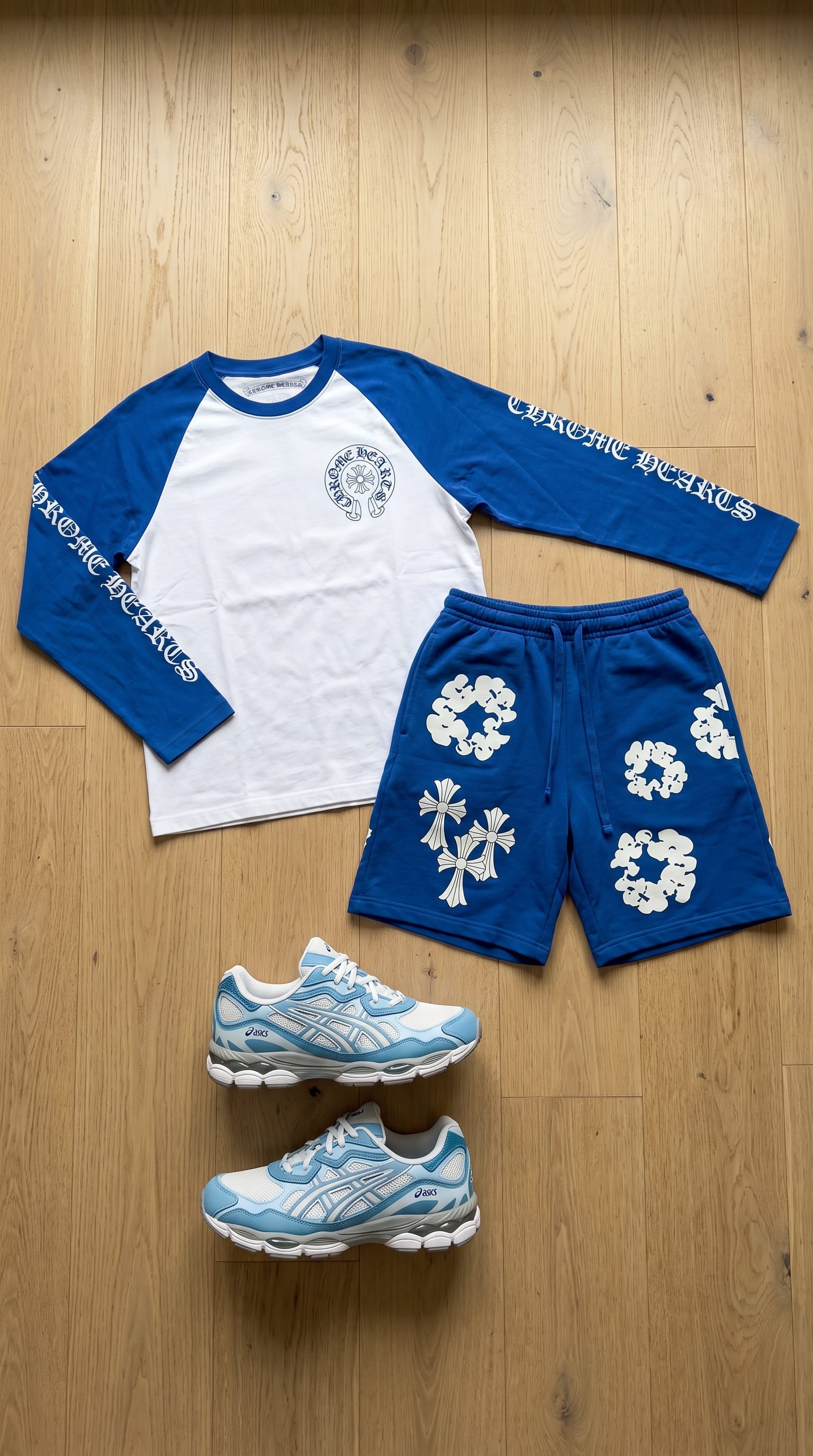 White tee. Light Blue sneaker. — outfit