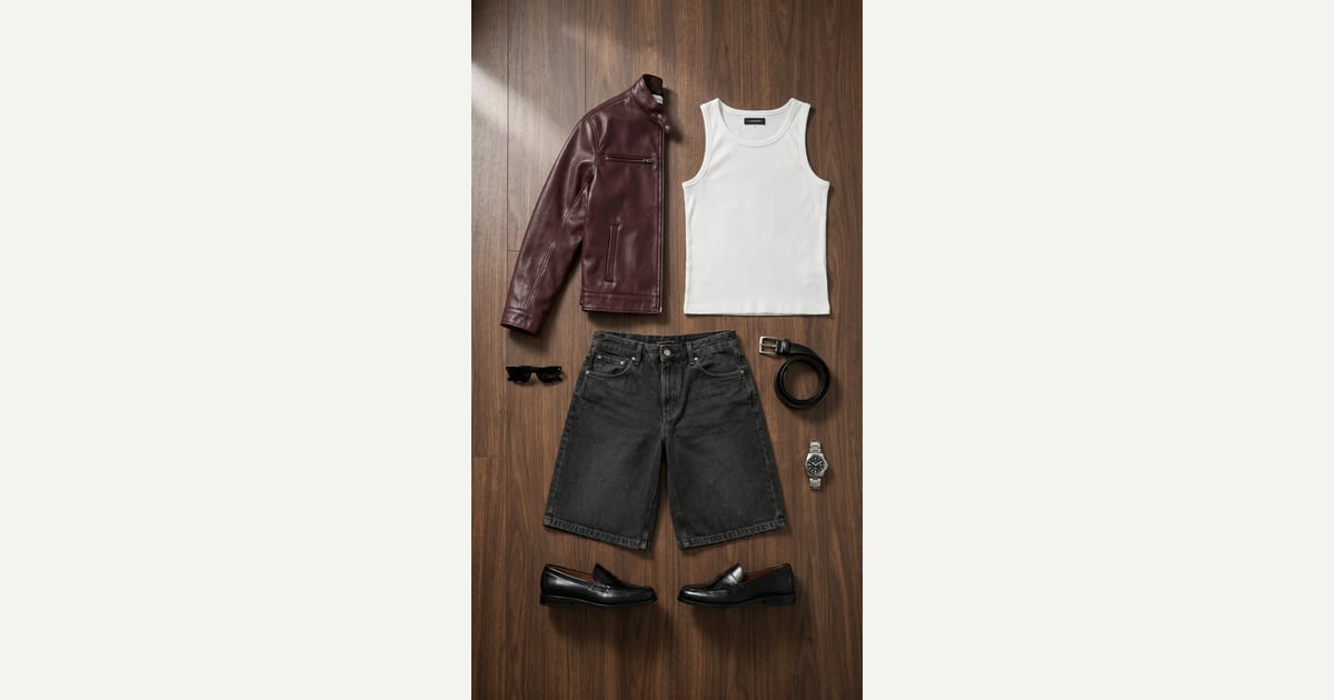 Burgundy jacket. White tee. — outfit flat-lay