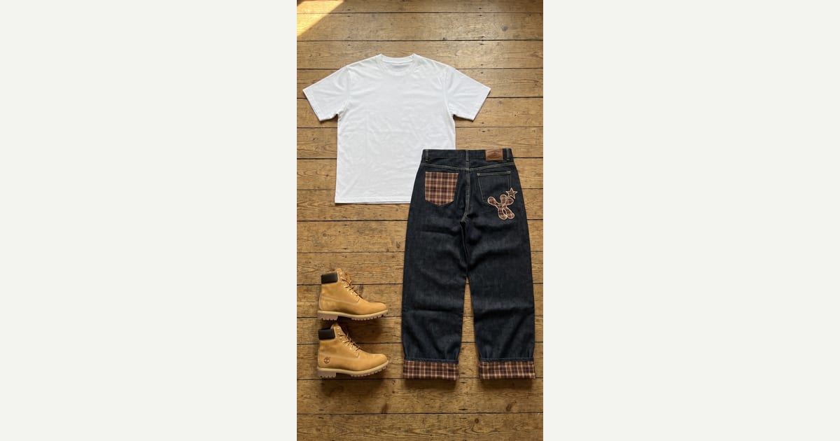 Dark Indigo jean. White tee. — outfit flat-lay