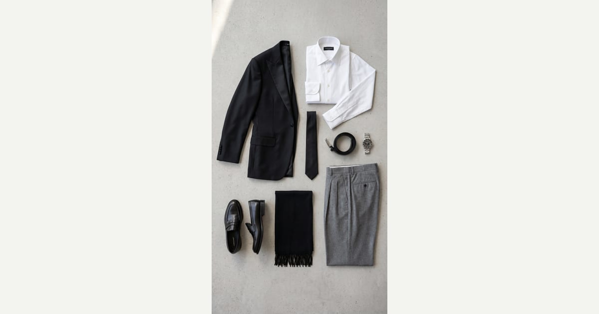 Black blazer. White shirt. — outfit flat-lay
