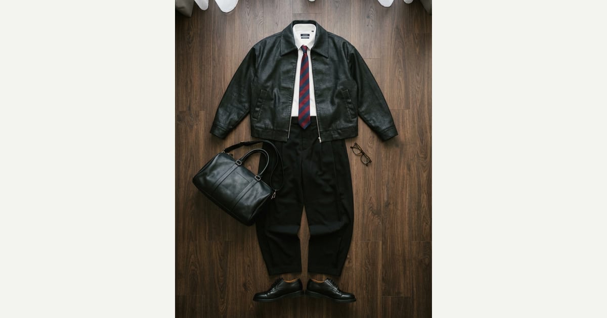 Black jacket. Black trouser. flat-lay