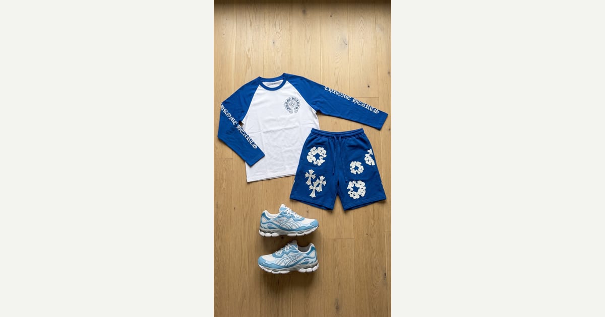 White tee. Light Blue sneaker. — outfit flat-lay